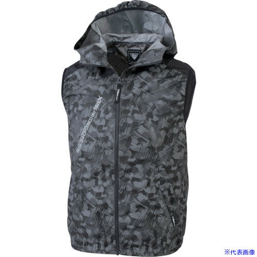 ■XEBEC 空調服遮熱ベスト(フード付き)XE98024−960−5L 迷彩ブラック XE980249605L(3372951)[送料別途お..
