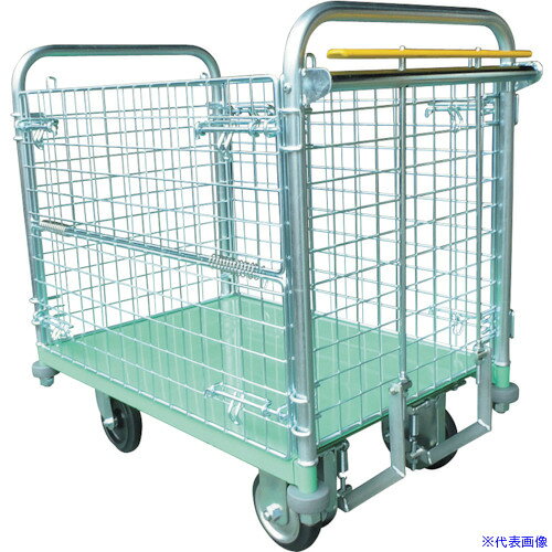 オレンジブック トラスコ中山　TRUSCOカンベ 網付き台車 ハンドストッパー付きメッシュパックロール HS−682B 〔品番:HS682B〕[ 注番:3377285]特長●ハンドストッパー付き、標準型四方囲い上フタ、シート付き1.5段タイプです。●床板は焼き付け塗装、網部品はユニクロメッキ仕上げの為、サビに強いです。●ハンドルを握るとストッパーが解除され、ハンドルを離すとストッパーが掛かります。ストッパーを掛ける煩わしさや、ストッパーのかけ忘れ防止にもなります。●681型に比べ、有効寸高さ約1.5倍です●シート付きですので荷物が雨にぬれにくく、個人情報対策にも最適です。●後付けでお客様での組立は不可です。用途●物流倉庫の運搬作業。●リネン系の運搬作業。●工場での運搬作業。仕様●均等荷重(kg)：300●長さ(mm)：1231●幅(mm)：745●高さ(mm)：1399●ハンドル高さ(mm)：1399●キャスター径(mm)：150●有効内寸(mm)長さ×幅×高さ：1075×688×1056●外形寸法(mm)長さ×幅×高さ：1231×745×1399●色：グリーン仕様2●完成品●キャスター：自在キャスター2個　ブレーキユニット付き固定2個●コーナー部：緩衝ゴム付き材質/仕上●床・ハンドル・アミ：スチール　●仕上げ：床焼付塗装　ハンドル溶融亜鉛メッキ　アミユニクロメッキ●キャスター金具：スチール●車輪：黒ゴムセット内容/付属品注意●ブレーキを掛けたまま台車を押さないでください。ブレーキおよびその他部品の破損につながります。●最大積載荷重以上では使用しないでください●人を絶対に載せないでください。●配送は混載便、車上渡し条件となります。原産国（名称）日本JANコード本体質量88kgオレンジブック トラスコ中山　TRUSCOカンベ 網付き台車 ハンドストッパー付きメッシュパックロール HS−682B 〔品番:HS682B〕[注番:3377285][本体質量：88kg]分類》搬送機器》運搬台車》プレス製運搬車☆納期情報：オレンジブック掲載以外でメーカー直送品【法人限定＝会社名ご記入お願い致します。】
