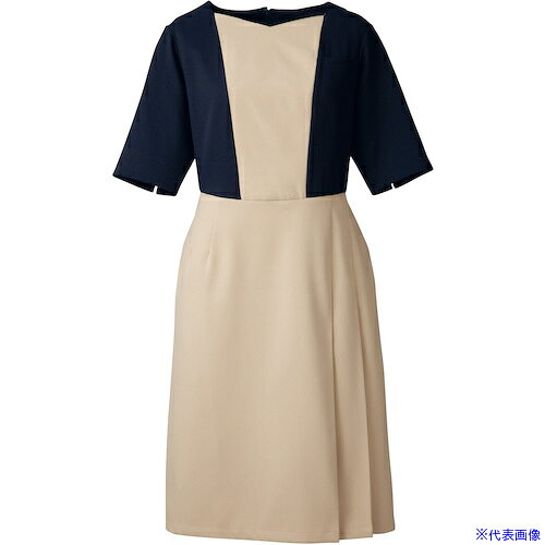 ■フォーク ワンピース ダークネイビー×エクルベージュ SS 3021SC10SS(3614235)[送料別途見積り][法人・事業所限定][掲外取寄]