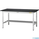 ■ヤマテック LABシリーズ実験用ラボテーブル 高さ調整タイプ 半面棚板付 ケミテクト天板 W1500×D750×H600〜900 ブラック/シルキーホワイト ...