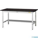 ■ヤマテック LABシリーズ実験用ラボテーブル 高さ調整タイプ 半面棚板付 指紋レスメラミン天板 W1500×D750×H600〜900 ブラウン/シルキーホワ...