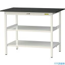 ■ヤマテック LABシリーズ実験用ラボテーブル 固定式 中間棚・全面棚板付 ケミテクト天板 W1200×D750×H950 ブラック/シルキーホワイト SLKH...