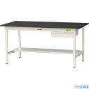 ■ヤマテック LABシリーズ実験用ラボテーブル 固定式 キャビネット・半面棚板付 ケミテクト天板 W1500×D750×H740 ブラック/シルキーホワイト S...