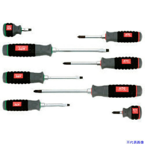 ■KTC グリップドライバーセット 樹脂柄ドライバセット貫通タイプ(8本組) 刃先マグネット入り 非貫通 TPMD18(3738850)