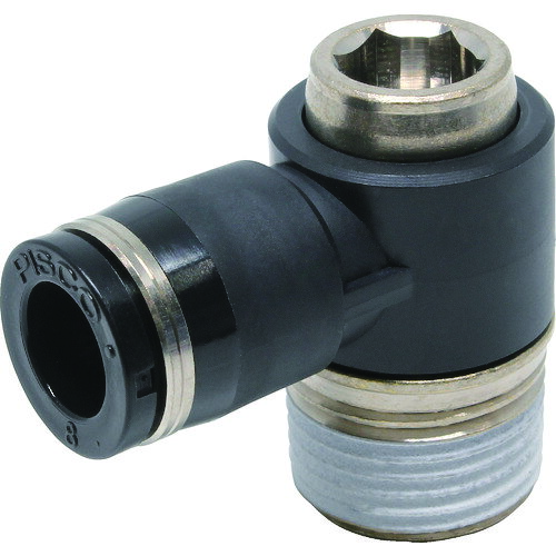 ■PISCO チューブフィッティング 六角穴付ユニバーサルエルボ チューブ8 接続口径R3/8 POL803(3782093)