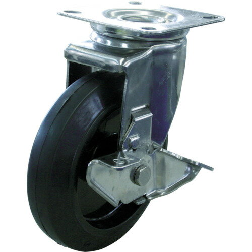 ■ユーエイ プレート式 自在 ステンレスキャスター ゴム 車輪径150mm ストッパー付き Jタイプ SUS-J2-S型 取付寸法80×80(75×75) SUSNRJ2150S(3843947)