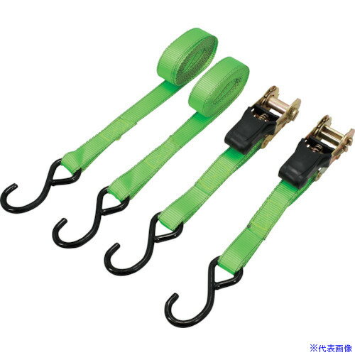 オレンジブック トラスコ中山　TRUSCOアストロプロダクツ ラチェットタイダウン 4m (2本入) RT432 〔品番:2007000014325〕[ 注番:3981019]特長●二輪車の積載や荷物の固定などに使用する、ラチェット式のタイダウンベルトです。●締め付けが強いラチェット式なので、しっかりと対象物を固定することができます。●先端のフックは、ラバーコーティングで対象物に傷を付けにくくなっています。●二輪車の積載などにはサブベルトを併用することで、キズをつけにくく、しっかりと固定することができます。仕様仕様2●全長：約500〜4000mm●ベルト幅：25mm●耐荷重：150kg●入数：2材質/仕上●ポリエステルセット内容/付属品注意●本製品は荷締めを目的としています。●吊り上げ、牽引など本来の用途以外で使用しないでください。●ベルトを結んだり、捩れた状態で使用しないでください。●ベルトが毛羽立っていたり、縫い目にほつれがある場合は、使用しないでください。●ベルトが角など鋭利な部分に接触した状態で使用すると、切れる危険性があります。原産国（名称）中国JANコード2007000014325本体質量410gオレンジブック トラスコ中山　TRUSCOアストロプロダクツ ラチェットタイダウン 4m (2本入) RT432 〔品番:2007000014325〕[注番:3981019][本体質量：410g]分類》荷役用品》吊りクランプ・スリング・荷締機》荷締機☆納期情報：メーカー取り寄品（弊社より発送）