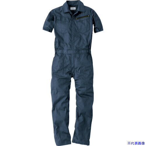 ■CHUSAN コスパヘリンボーン半袖ツナギ ネイビーブルー 4L 9213224L(4106412)[送料別途見積り][法人・事業所限定][掲外取寄](4.0)