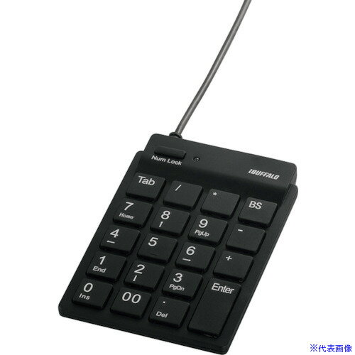■BUFFALO スリムテンキーボード USB2.0ハブ(2ポート)/Tabキー付き ブラック BSTKH08BK(4186314)