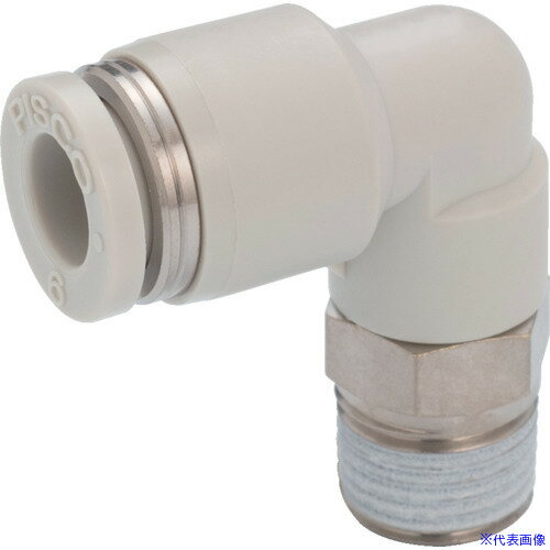 ■PISCO チューブフィッティング チューブフィッティングスタンダードタイプ エルボ チューブ外径6mm ネジ径R1/8 ライトグレー仕様 PL601W(4234009)