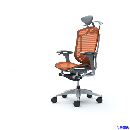 ■OKAMURA コンテッサセコンダ 可動肘 座メッシュ 小型ヘッド5本脚 シルバー グレー ランバー付ハンガー付 張地色オレンジレッド CC8BGEFPH8(4255234)[送料別途お見積り][法人限定][外直送]