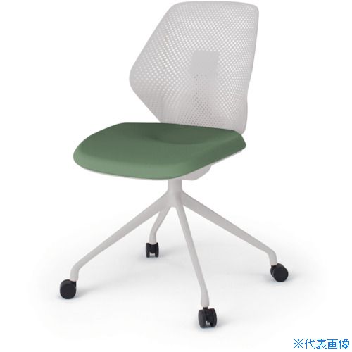■ITOKI キュアチェア 4本脚 樹脂メッシュバック 肘無 ナイロン双輪キャスター付 脚ライトグレー 本体ライトグレー 布地アイビーグリーン KG980PVNNQ2(4315193)[送料別途お見積り][法人限定][外直送](3)