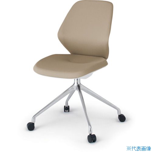 ■ITOKI キュアチェア 4本脚 クロスバック 肘無 ナイロン双輪キャスター付 脚アルミミラー 本体ホワイト..