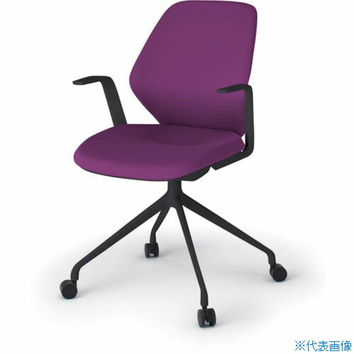 ■ITOKI キュアチェア 4本脚 クロスバック 肘付 ナイロン双輪キャスター付 脚ブラック 本体ブラック 布..