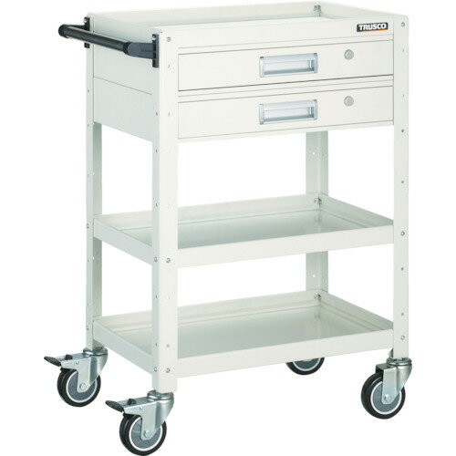 ■TRUSCO ツールワゴン バーディワゴン 600×400 引出2段付 ウレタン車輪 ホワイト BDW963V2UW(4501608)[送料別途お見積り][法人限定]