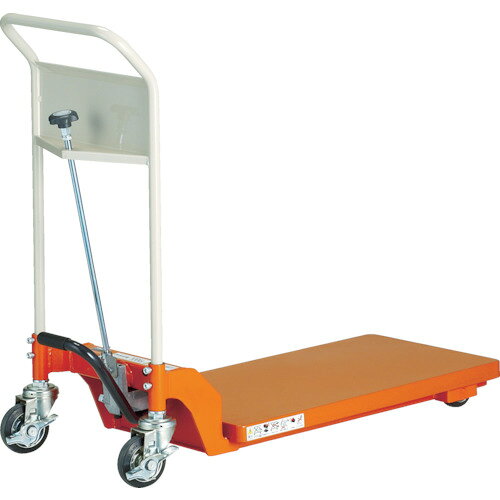 オレンジブック トラスコ中山　TRUSCOTRUSCO ハンドリフター 100kg 720X400 低床式 〔品番:HLFS10080L〕[ 注番:4542037]特長●低床式で狭いスペースにも挿入できるため、ボックスパレットの運搬作業にも使用できます。●マスト（支柱）がないため、作業性に優れています。用途●網パレットなどの運搬・昇降など。仕様●均等荷重(kg)：100●テーブル寸法(mm)幅：400●テーブル寸法(mm)長さ：720●テーブル高さ(mm)：80〜635●足踏み回数(回)：20●早送り装置：無●色：オレンジ●ストローク(mm)：555●車輪径(mm)後輪：100(ゴム)●テーブル寸法幅×長さ(mm)：400×720●昇降方式：足踏み油圧式(スピンドルオイル：ISO-VG22使用)●車輪径(mm)前輪：75(ゴム)仕様2●自在ストッパー付キャスター、固定キャスター各2個●取り替えキャスター：SA--100RB-S(自在ストッパー付)、W-75RB(固定)●急降下防止バルブ付●手動走行式材質/仕上セット内容/付属品注意●車上渡しのため、お客様での荷降ろしが必要です。重量物ですのでご注意ください。●荷物をのせたテーブルを上昇したままの状態で移動はしないでください。●定期点検が必要な製品となりますので取扱説明書をご確認の上、点検をお願い致します。●お問い合わせが多い質問をメーカー情報に明記しております。原産国（名称）日本JANコード4989999577334本体質量35kgオレンジブック トラスコ中山　TRUSCOTRUSCO ハンドリフター 100kg 720X400 低床式 〔品番:HLFS10080L〕[注番:4542037][本体質量：35kg]分類》搬送機器》リフター・ハンドパレットトラック》ハンドリフター☆納期情報：メーカー直送品（送料元払い）【法人限定＝会社名ご記入お願い致します。】 ※北海道・沖縄・離島は運賃別途商品も含む