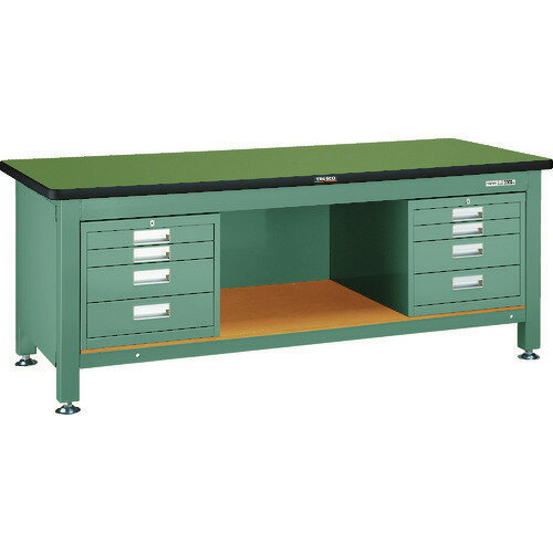 ■TRUSCO 重荷重作業台(3000kg)TWZ型 1800X750XH740 4段引出X2付 グリーン色 RTWZ1800D4D4(4546083)[法..