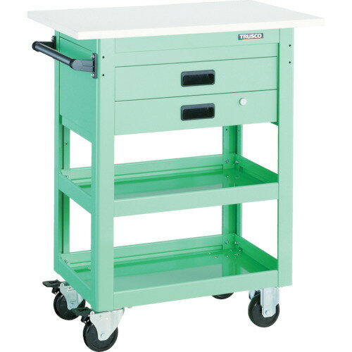 ■TRUSCO ツールワゴン ドルフィン 天板付 750X500 2段引出 ヤンググリーン DLWS963TXYG(4547934)