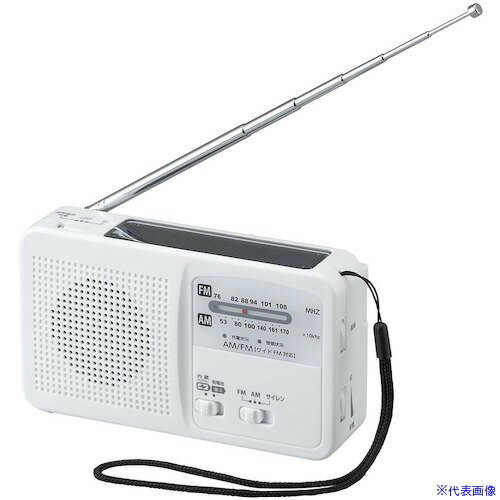 ■YAZAWA 手回し充電ラジオ ライト付 BS901WH(4574352)[送料別途見積り][法人・事業所限定][掲外取寄]