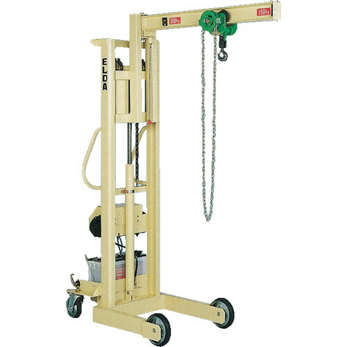 オレンジブック トラスコ中山　TRUSCOカントー エルダジブ150 〔品番:GV150E〕[ 注番:4576993]特長●上昇は、上下操作レバーを押すだけでできます。下降は、上下操作レバーを手前に引くだけで、下降スピードが調整できます。●荷物を吊り上げ、機械に着脱する作業に最適です。●左右に15度ずつ首を振るアームにギヤードトロリと吊りフックが付いています。用途●吊上げ専用機。仕様●均等荷重(kg)：150●全幅(mm)：670●全長(mm)：1640●全高(mm)：1920●ストローク(mm)：600〜1960●昇降方式：バッテリー油圧式(タービン油：ISO-VG32相当)●前車輪：固定ゴムキャスター2個、後車輪：自在キャスター2個(フットブレーキ付)●電源(V)：バッテリー(120E41R・12)●充電時間(時間)：約10仕様2●手動走行式●入力AC100V用充電器付(別置式)●上昇速度6.5m/分材質/仕上セット内容/付属品注意●車上渡しになります。重量物ですのでご注意ください。原産国（名称）日本JANコード4560118392153本体質量330kgオレンジブック トラスコ中山　TRUSCOカントー エルダジブ150 〔品番:GV150E〕[注番:4576993][本体質量：330kg]分類》搬送機器》リフター・ハンドパレットトラック》ジブリフト☆納期情報：メーカー直送品【法人限定＝会社名ご記入お願い致します。】