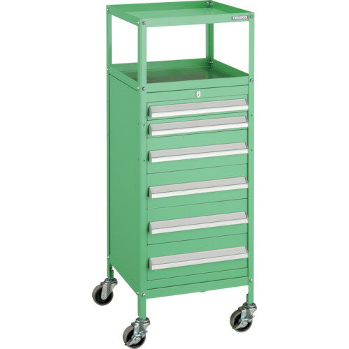 ■TRUSCO ミニキャビネットワゴン400X440X880LVR-662付 ヤンググリーン MCW662YG(4652576)[法人限定][直..