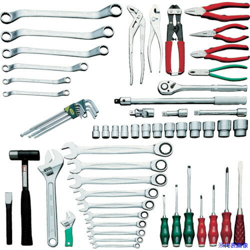 ■TONE 整備用工具セット ツールキャビネットセット(シルバー) 間口676×奥行459×高さ995mm 62点セット TCS411SV(4653602)[法人限定][外直送元]