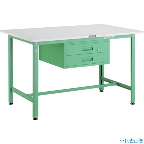■TRUSCO 軽荷重作業台(300kg)AE型 1200X750XH740 2段引出付 ヤンググリーン色 AE1200F2YG(4666861)[法..