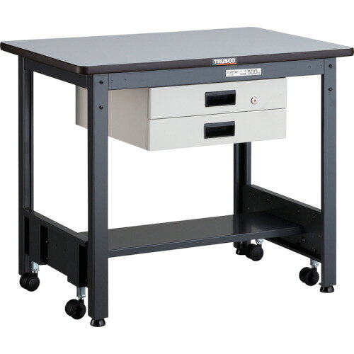 オレンジブック トラスコ中山　TRUSCOTRUSCO 中荷重作業台(500kg)CFW型 900X600XH740 薄型2段引出付 ダークグレー色 〔品番:CFWR0960UDK2〕[ 注番:4668014]特長●移動に便利なキャスター内蔵の作業台です。●コンパクトな2段引出し付です。●引出しは使い勝手に応じて任意の場所に取り付け可能です。●作業台にキャスターが取り付けてあるため、移動が必要な際には簡単に移動することができます。また、作業時にはアジャスターにより固定することが可能です。仕様●天板材質：リノリューム張●間口(mm)：900●奥行(mm)：600●高さ(mm)：740●脚部カラー：ダークグレー(DG)●アジャスターねじサイズ：M16×2.0●引出し：薄型1列2段 UDK−002 W●下棚：AEWLT型(1枚)●均等荷重(kg)：500●色：ダークグレー●引出し内寸(mm)間口×奥行×深さ：393×395×45仕様2●キャスター許容荷重：50kg/個●キャスター降下時の高さ：約754mm●アジャスターねじサイズ：M16×2.0●アジャスター調整範囲：20mm●下棚：AEWLT型(1枚)材質/仕上●本体:スチールセット内容/付属品注意●移動の際には台の上に物をのせないでください。●車上渡しのため、お客様での荷降ろしが必要です。●提供不可：chemSHERPA原産国（名称）日本JANコード4989999583250本体質量42kgオレンジブック トラスコ中山　TRUSCOTRUSCO 中荷重作業台(500kg)CFW型 900X600XH740 薄型2段引出付 ダークグレー色 〔品番:CFWR0960UDK2〕[注番:4668014][本体質量：42kg]分類》物流・保管用品》作業台》中荷重作業台☆納期情報：メーカー直送品（送料元払い）【法人限定＝会社名ご記入お願い致します。】 ※北海道・沖縄・離島は運賃別途商品も含む