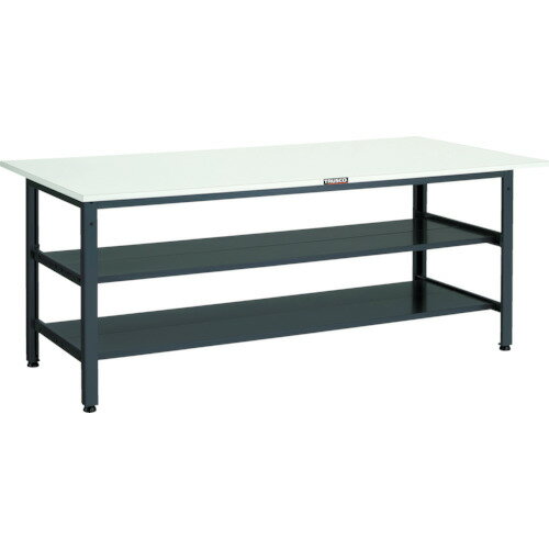 ■TRUSCO 軽荷重作業台(400kg)LEW型 1800X900XH740 全面棚2段付 ダークグレー色 LEWP1809LTW(4671031)[..