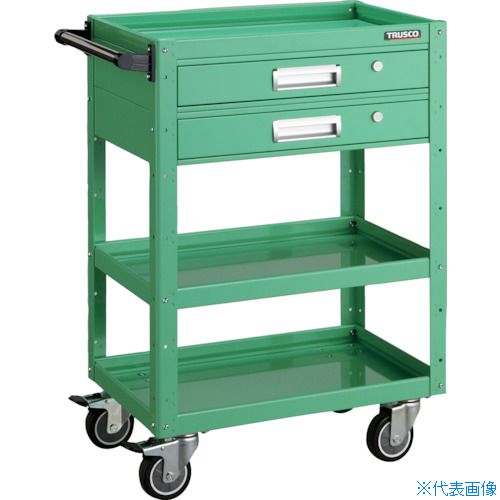 ■TRUSCO ツールワゴン イーグルワゴン 600×400 2段引出付 ウレタン4輪自在 ヤンググリーン EGW963V2UJYG(4749391)[送料別途お見積り][法人限定]