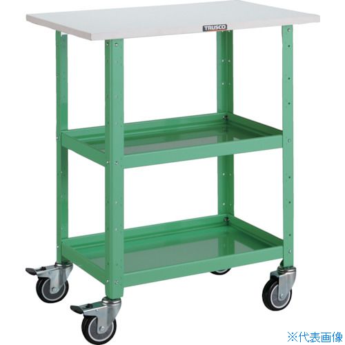 ■TRUSCO ツールワゴン バーディワゴン 600X400 天板付 ウレタン車輪 ヤンググリーン BDW962TUYG(4749812)