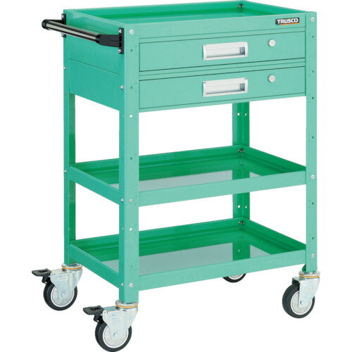 ■TRUSCO ツールワゴン バーディワゴン 600×400 引出2段付 ウレタン車輪 ヤンググリーン BDW963V2UYG(47..