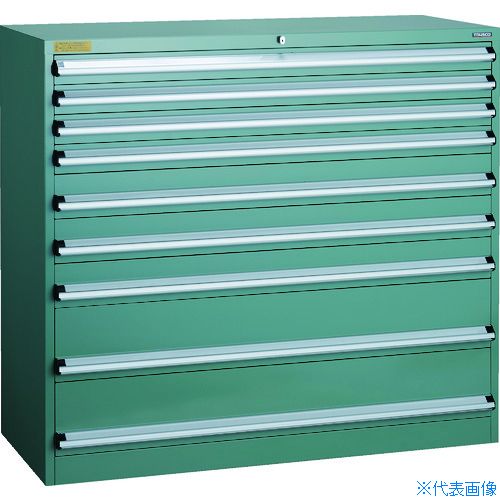 オレンジブック トラスコ中山　TRUSCOTRUSCO VE13S型キャビネット 1300X550XH1200 引出9段 〔品番:VE13S1204〕[ 注番:4790103]特長●セーフティロック機構付のため引き出しを1段開けていると安全機構が働き、他の引き出しは全てロックされて開きません。●オールロック式のため1度にすべての引き出しがロックできます。●ラッチ機構付のため振動があった場合でも、引出しが飛び出して転倒することを防ぎます。仕様●間口(mm)：1300●奥行(mm)：550●高さ(mm)：1200●最大積載量(kg/台)：450●均等積載量(kg/段)：50●本体色：グリーン●引出し：H80 4個、　H120 3個、　H200 2個仕様2●シリンダ錠(鍵2枚付)●セーフティーロック機構材質/仕上セット内容/付属品●引き出し1段につき：固定式パーテーション2枚、デバイダー15枚、見出しカード1枚注意●車上渡しのため、お客様での荷降ろしが必要です。原産国（名称）日本JANコード4989999892758本体質量160.4kgオレンジブック トラスコ中山　TRUSCOTRUSCO VE13S型キャビネット 1300X550XH1200 引出9段 〔品番:VE13S1204〕[注番:4790103][本体質量：160.4kg]分類》物流・保管用品》工場用保管設備》キャビネット☆納期情報：メーカー直送品（送料元払い）【法人限定＝会社名ご記入お願い致します。】 ※北海道・沖縄・離島は運賃別途商品も含む