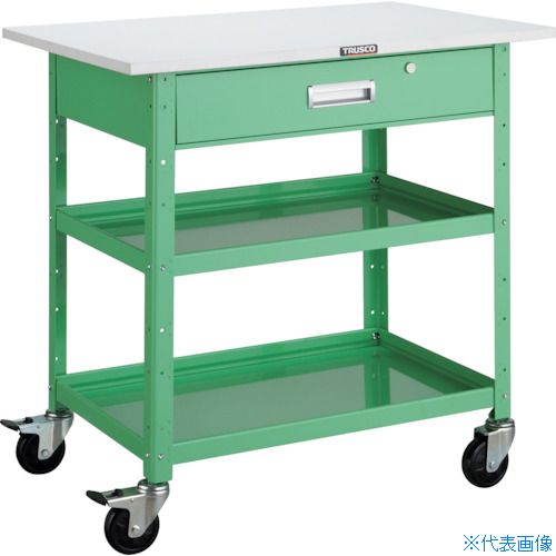 ■TRUSCO ツールワゴン バーディワゴン 750X500 天板 深型1段引出付 ヤンググリーン BDW972TYYG(4878221..