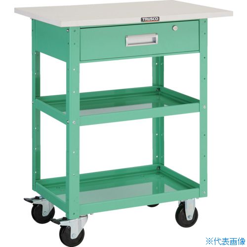 ■TRUSCO ツールワゴン イーグルワゴン 600X400 天板 深型1段引出付 ヤンググリーン EGW962TYYG(4878388)[送料別途見積り][法人・事業所限定]