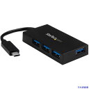 ■スターテック USBハブ/USB 3.0/USB-C - 4x USB-A/ACアダプター付属/ブラック HB30C4AFS(4892501)[法人・事業所限...