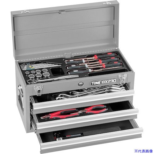 ■TONE 整備用工具セット ツールセット BX230仕様 シルバー 間口508×奥行232×高さ302mm TSS452SV(4991726)[法人限定][外直送元]