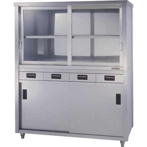 ■アズマ 二段式ステン保管庫片面引出し上部ガラス引違戸 鍵無し 1500×600×1800 ACSO1500HG(5102979)[法人・事業所限定][外直送元]