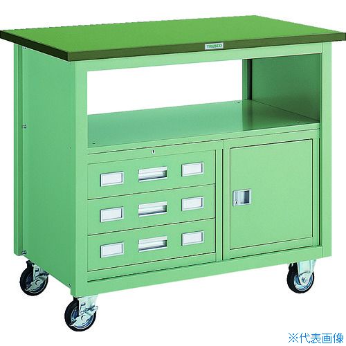 ■TRUSCO VD型引出付大型ツールワゴン 1010X600XH880 緑 VD202(GN)(5123356)[法人限定][直送元]