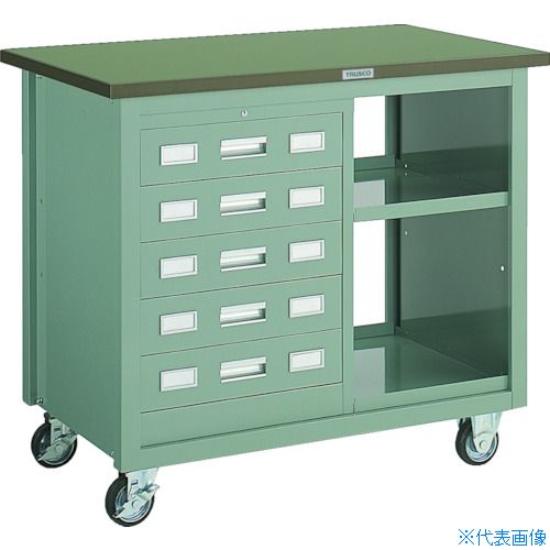 オレンジブック トラスコ中山　TRUSCOTRUSCO VD型引出付大型ツールワゴン 1010X600XH880 緑 〔品番:VD205〕[ 注番:5123411]特長●基本となるワゴンにオプションを取り付け多様なニーズに対応します。●溶接一体型です。（ボルトを使用せず、溶接で組立てた製品）仕様●最大積載量(kg/台)：250●均等積載量(kg/段)天板：100●均等積載量(kg/段)棚板：40●均等積載量(kg/段)引出し：20●色：グリーン●間口(mm)：1010●奥行(mm)：600●高さ(mm)：890●キャスター径(mm)：100●引き出し内寸間口(mm)：408●引き出し内寸奥行(mm)：415●引き出し内寸高さ(mm)：90仕様2●天板：リノリウム張り(30mm)●キャスター：固定式 100mm(2個) 自在式(ストッパー付) 100mm(2個)材質/仕上●本体:スチール●キャスター金具:スチール●車輪:ゴムセット内容/付属品●仕切り:引き出し1段当たりパーテーション1枚、デバイダー2枚注意●車上渡しのため、お客様での荷降ろしが必要です。原産国（名称）日本JANコード4989999795622本体質量78kgオレンジブック トラスコ中山　TRUSCOTRUSCO VD型引出付大型ツールワゴン 1010X600XH880 緑 〔品番:VD205〕[注番:5123411][本体質量：78kg]分類》物流・保管用品》ツールワゴン》スチール製ワゴン（大型タイプ）☆納期情報：メーカー直送品（送料元払い）【法人限定＝会社名ご記入お願い致します。】 ※北海道・沖縄・離島は運賃別途商品も含む