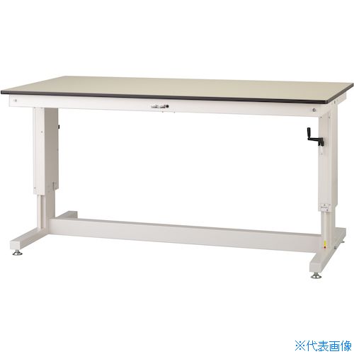 ■ヤマテック 昇降式作業台 ワークテーブル 昇降タイプ(3方ハンドル仕様) メラミン天板 W1200×D750×H715〜1015mm シルキーホワイト色 SSM1275AIW(5208978)[法人限定][外直送元]