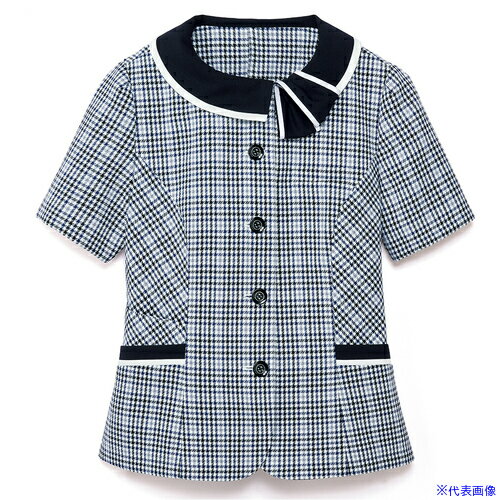 ■GROW ハーモニーチェックオーバーブラウス白×紺05 GOBL2201K505(5280344)[送料別途お見積り][法人限定][掲外取寄]