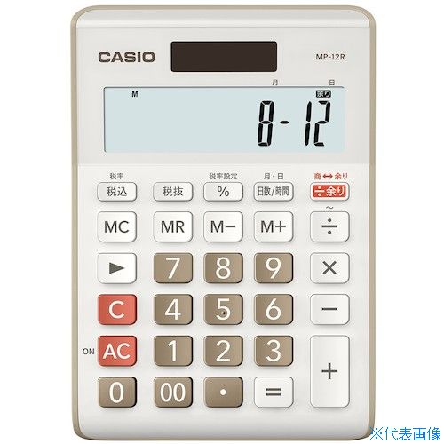 オレンジブック トラスコ中山　TRUSCOカシオ 余り計算電卓 〔品番:MP12RBEN〕[ 注番:5431004]特長●割り算の答えと余りを一度に計算できる余り計算機能を搭載しています。●模様編み模様数と余りの目数に便利用途●模様編み模様数と余りの目数に便利仕様●桁数：12●縦(mm)：147●横(mm)：103●厚さ(mm)：28.8●色：ベージュ●電源：ソーラー＋内蔵電池CR2032×1個使用仕様2●日数計算/時間計算●ソーラー+内蔵電池CR2032×1個使用材質/仕上セット内容/付属品注意原産国（名称）中国JANコード4549526614071本体質量115gオレンジブック トラスコ中山　TRUSCOカシオ 余り計算電卓 〔品番:MP12RBEN〕[注番:5431004][本体質量：115g]《包装時基本サイズ：216×133×36》〔包装時質量：157g〕分類》オフィス・住設用品》文具・事務用品》電卓☆納期情報：メーカー取り寄品（弊社より発送）