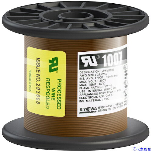 オレンジブック トラスコ中山　TRUSCOKYОWA UL耐熱ビニル絶縁電線 UL1007 AWG28 100M 茶 〔品番:UL1007AWG28100MBR〕[ 注番:5627020]特長●UL WL-1及び電気用品安全法-F-の難燃試験に合格します。●UL・CSA共用です。用途●電気,電子機器の内部配線(二次側リード線)等に。仕様●色：ブラウン●芯数：1●全長(m)：100●定格：300V●外径寸法(mm)：約1.2●導体(より線)断面積：AWG28●定格温度(℃)：80●許容電流(A)：3仕様2●定格温度80℃ ●定格300V材質/仕上●導体：すずめっき軟銅線　　絶縁体：耐熱性非鉛PVCセット内容/付属品注意原産国（名称）日本JANコード4930393108587本体質量347gオレンジブック トラスコ中山　TRUSCOKYОWA UL耐熱ビニル絶縁電線 UL1007 AWG28 100M 茶 〔品番:UL1007AWG28100MBR〕[注番:5627020][本体質量：347g]《包装時基本サイズ：85×100×100》〔包装時質量：347g〕分類》電子機器》電設配線部品》電線☆納期情報：メーカー取り寄品（弊社より発送）