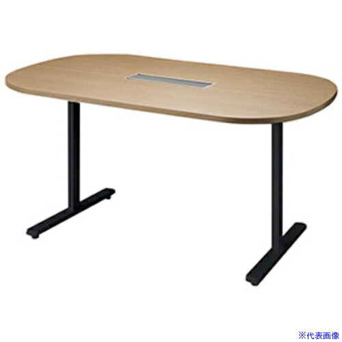 ■NAIKI ミーティングテーブル(配線付/長円テーブル モプト MP型/天板：サンドオーク 脚：ブラック/W1500×D750×H720 MP1575WRHBSO(5799736)[送料別途お見積り][法人限定][外直送]