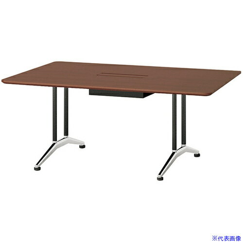 ■NAIKI ミーティングテーブル(配線付 KDF型/天板：ダークウォールナット 脚：ブラック/W1800×D1000×H714 KDF1810AHWN(6789498)[送料別途お見積り][法人限定][掲外取寄]