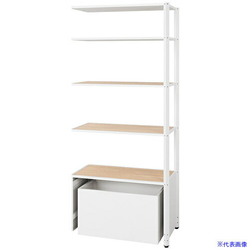 ■NAIKI シェルフラック(下段ボックス メレム MU型/天板：サンドオーク 本体：サテンホワイト/W925×H210..