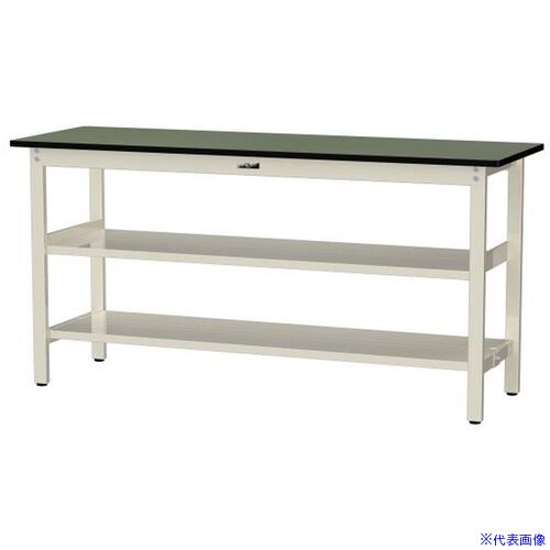 Office - ■ヤマテック 中量作業台 ワークテーブル500シリーズ 固定式 中間棚・全面棚板付 塩ビシート天板 W1800×D600×H900mm グリーン/ヤマテックアイボリー SJRH1860TTS2GI(6969704)[法人限定][外直送元]