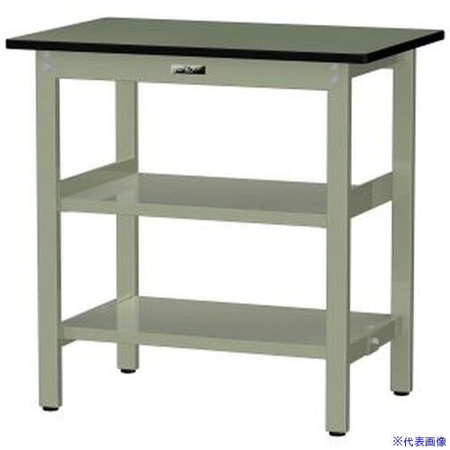 ■ヤマテック 中量作業台 ワークテーブル500シリーズ 固定式 中間棚・全面棚板付 塩ビシート天板 W900×D600×H900mm グリーン/ヤマテックグリーン SJRH960TTS2GG(6971251)[法人限定][外直送元]