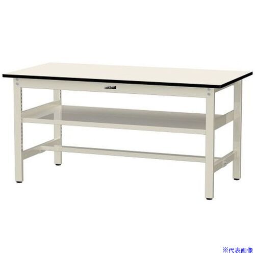 オレンジブック トラスコ中山　TRUSCOヤマテック 中量作業台 ワークテーブル500シリーズ 固定式 中間全面棚板付 メラミン天板 W1500×D750×H740mm アイボリー/ヤマテックアイボリー 〔品番:SJM1575S2II〕[ ...